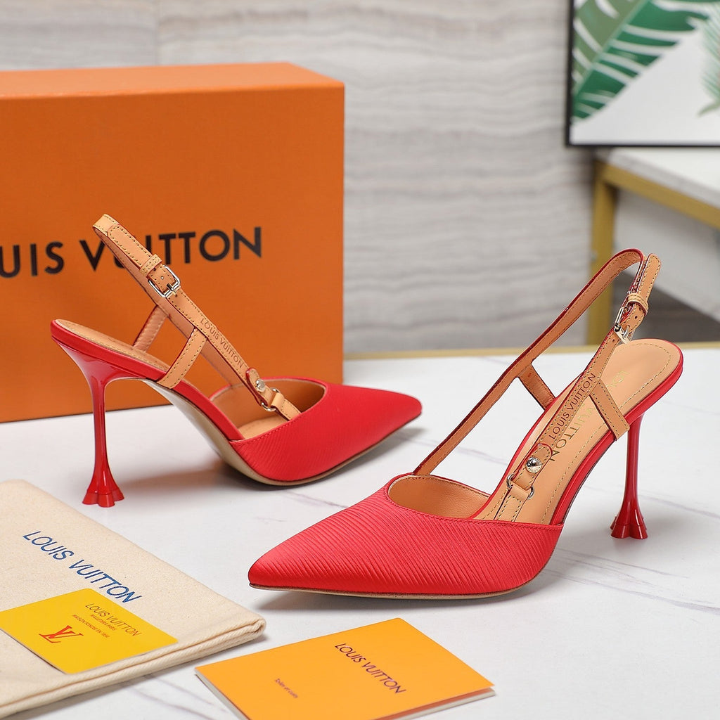 LV WOMEN BLOSSOM SLINGBACK PUMP IN CHERRY RED EMBROIDERED FABRIC