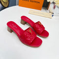 LV 26S MARE HIGH-HEELED MULE SANDALS IN RED CALFSKIN