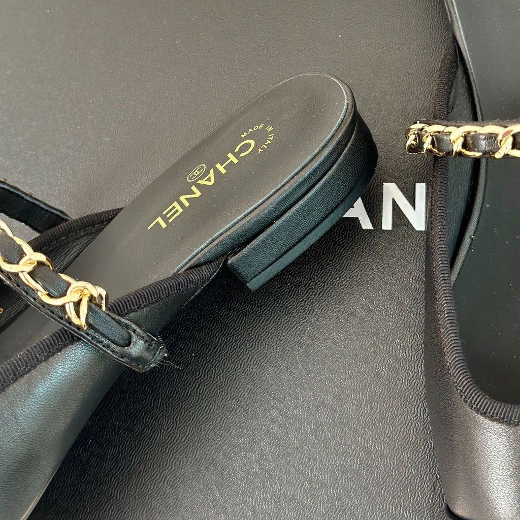 Double C Two-Tone Chain Mules Black Lambskin