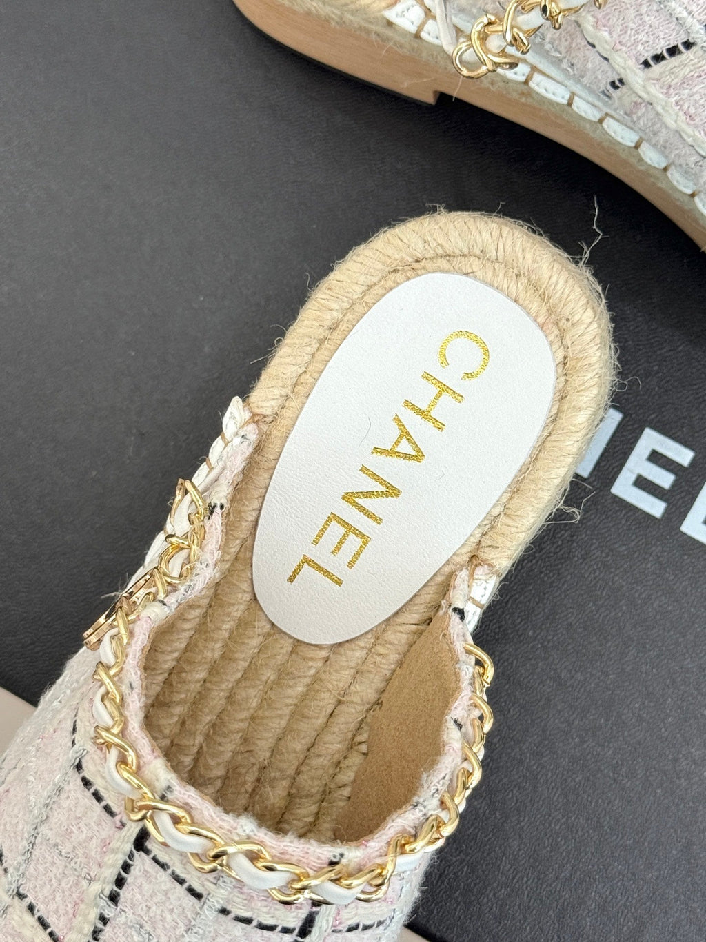 CC MULES 25SS 30 MM IN WHITE LAMBSKIN MIX PASTEL PINK TWEED