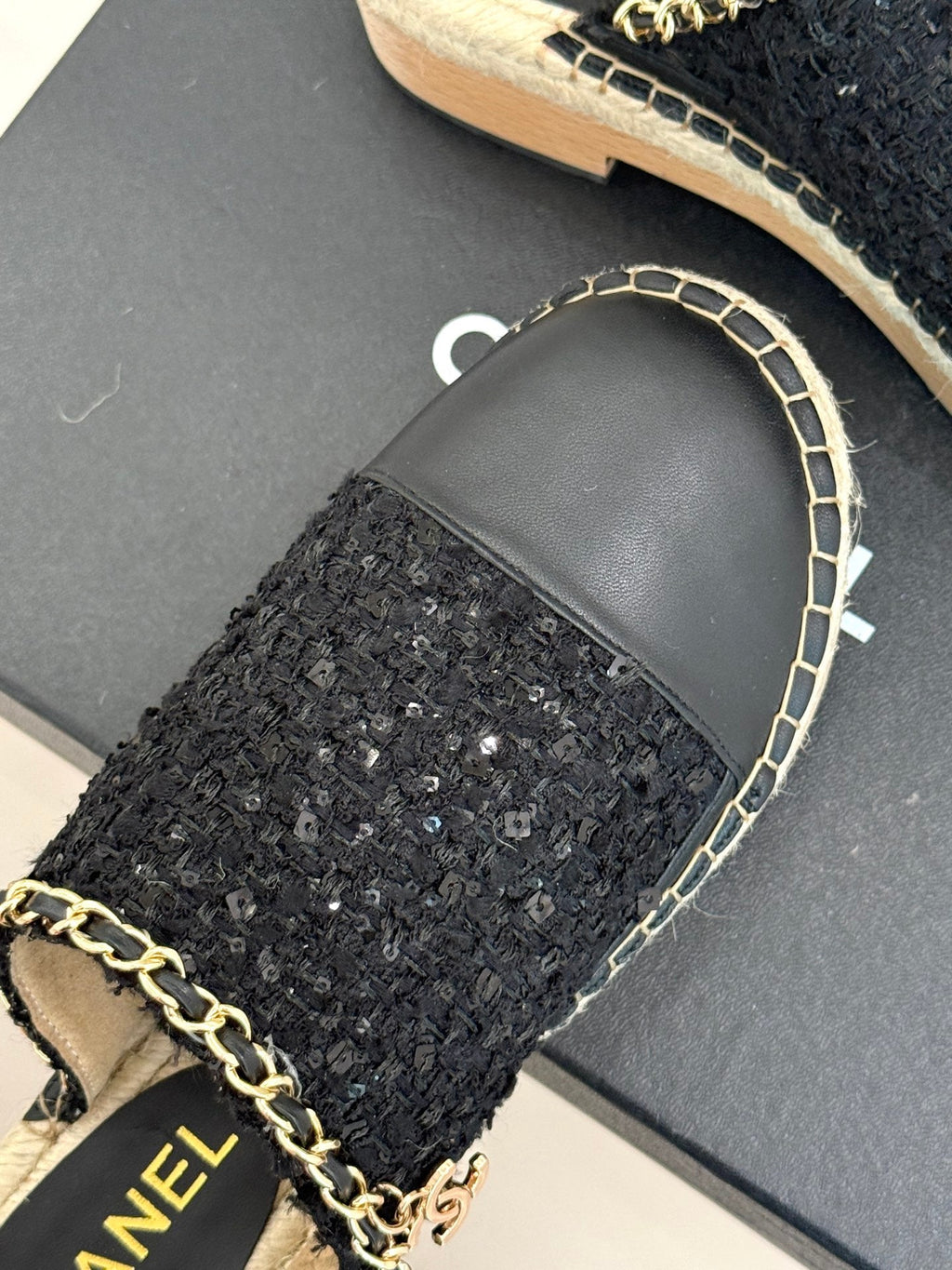 CC MULES 25SS 30 MM IN BLACK LAMBSKIN MIX TWEED