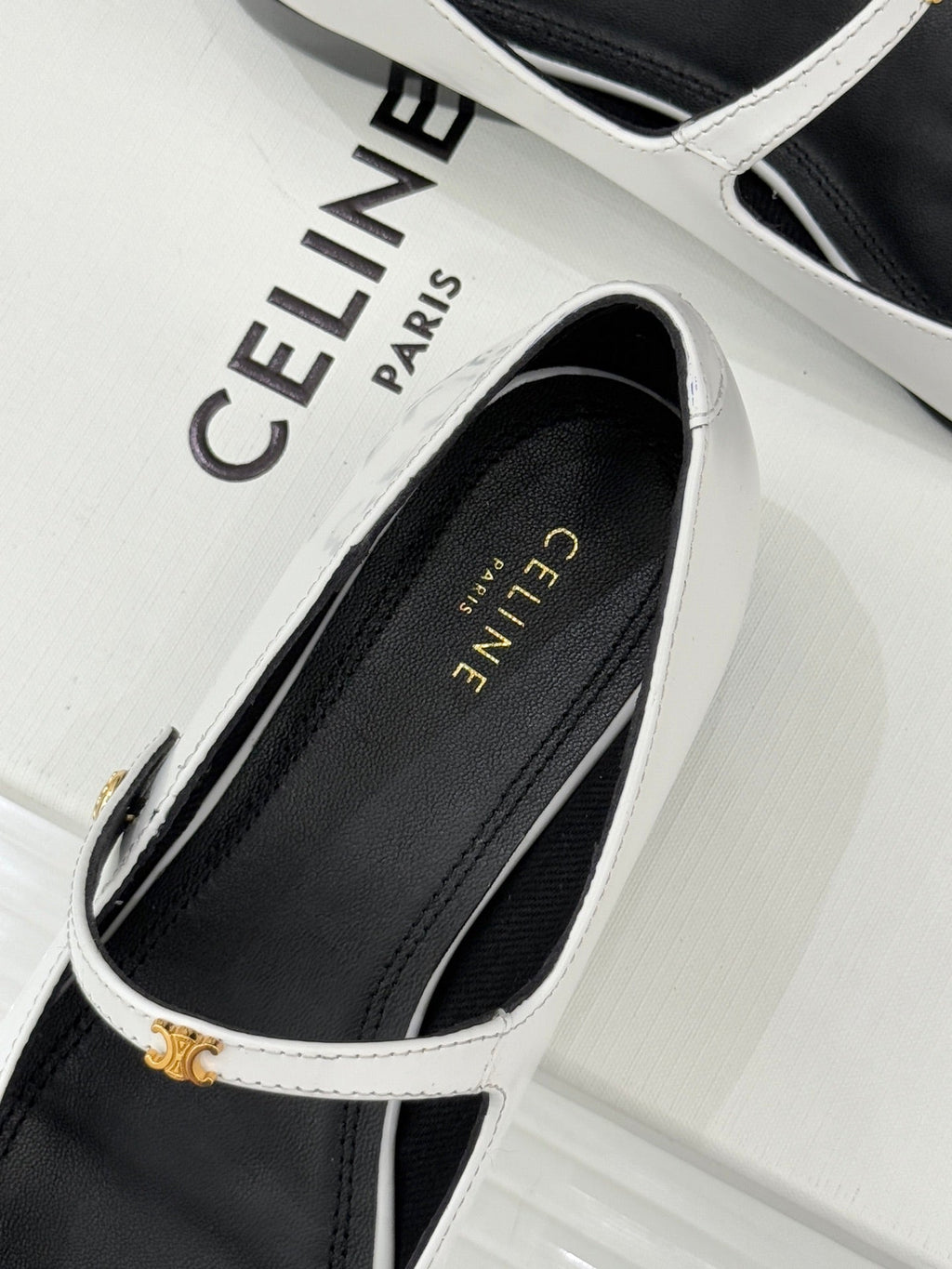 CELINE 26S MARY JANE SHOES IN WHITE LAMBSKIN