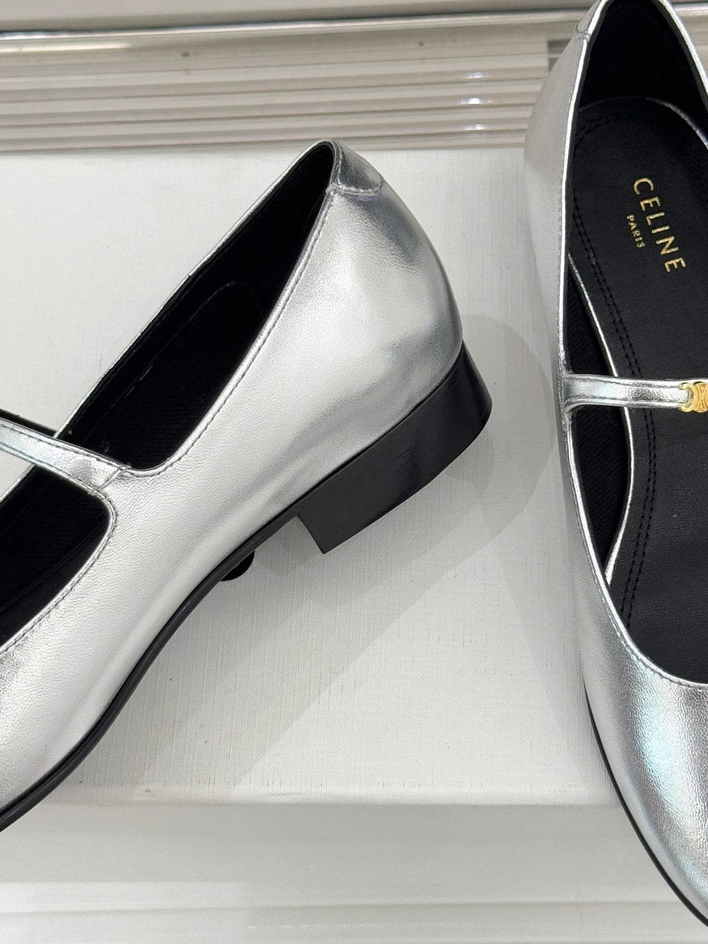CELINE 26S MARY JANE SHOES IN SILVER LAMBSKIN