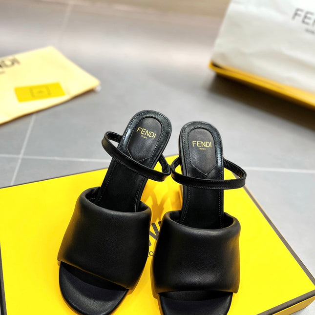 FENDI BAGUETTE HIGH-HEEL SANDALS 8 CM IN BLACK CALFSKIN