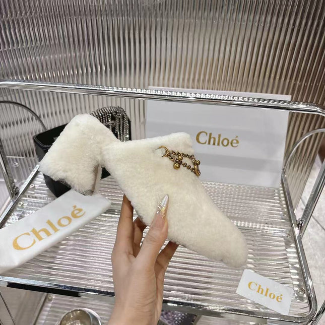 CHLOÉ 26S HIGH-HEELED MULES IN CREAM WHITE WOOL