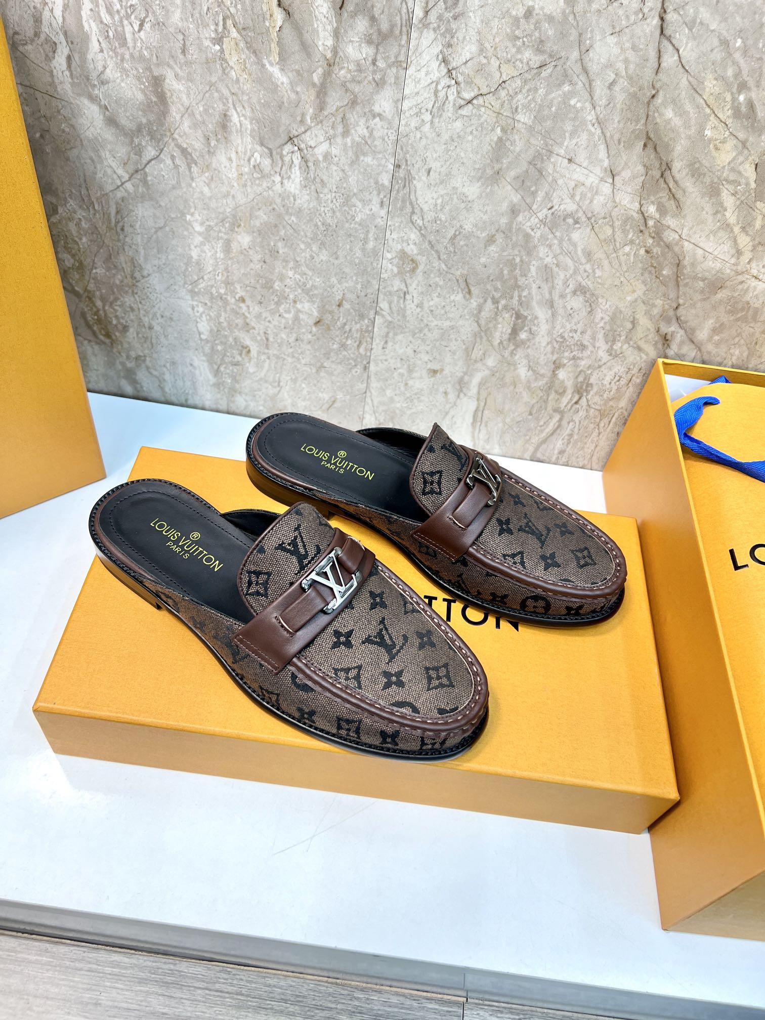 LV EASY MULE DARK BROWN MONOGRAM CANVAS