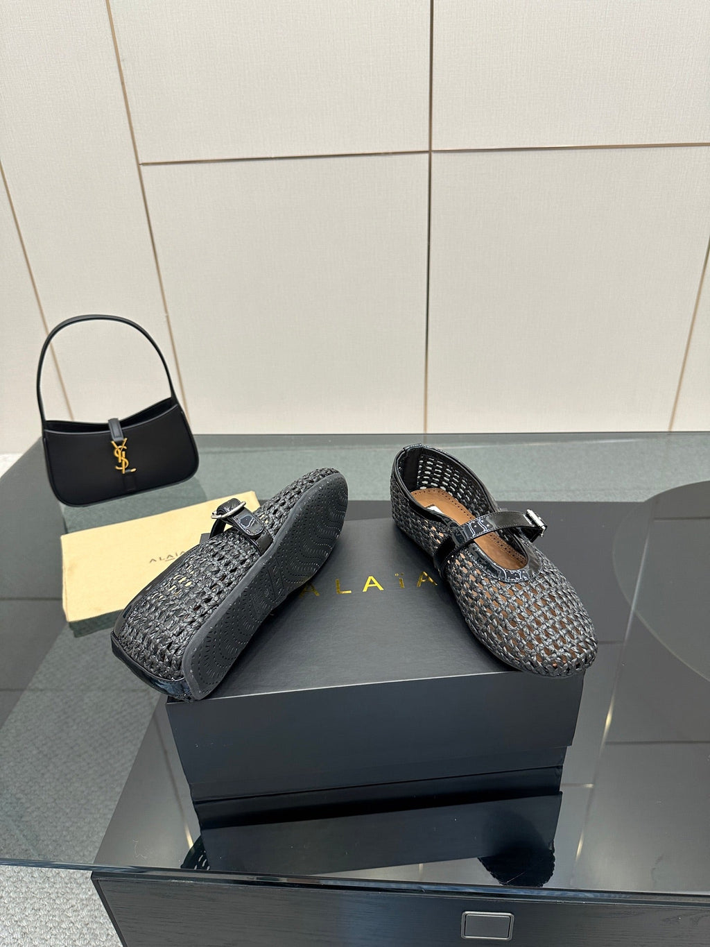 ALAIA MARY JANE FLAT 25S IN BLACK WOVEN MESH