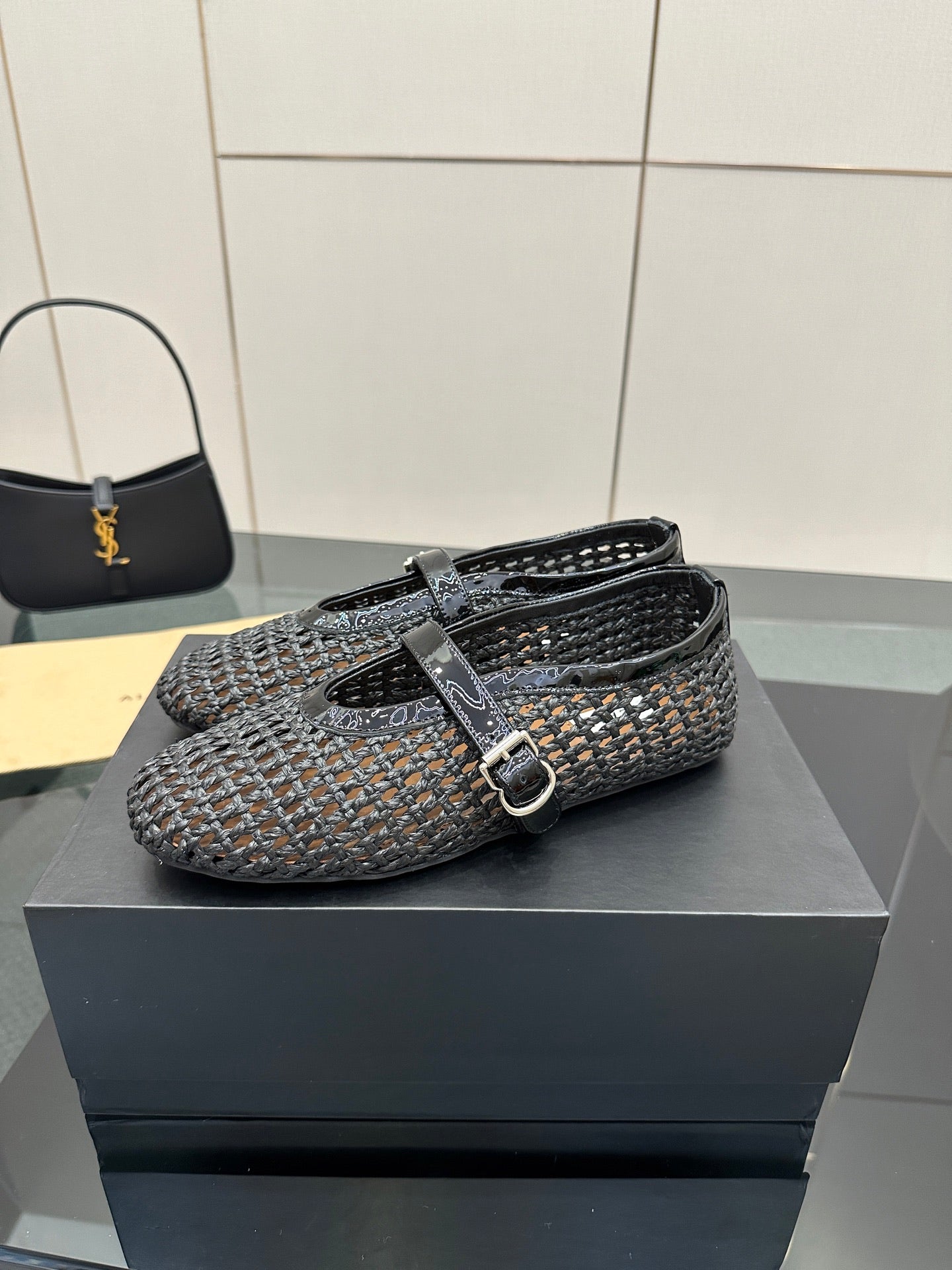 ALAIA MARY JANE FLAT 25S IN BLACK WOVEN MESH