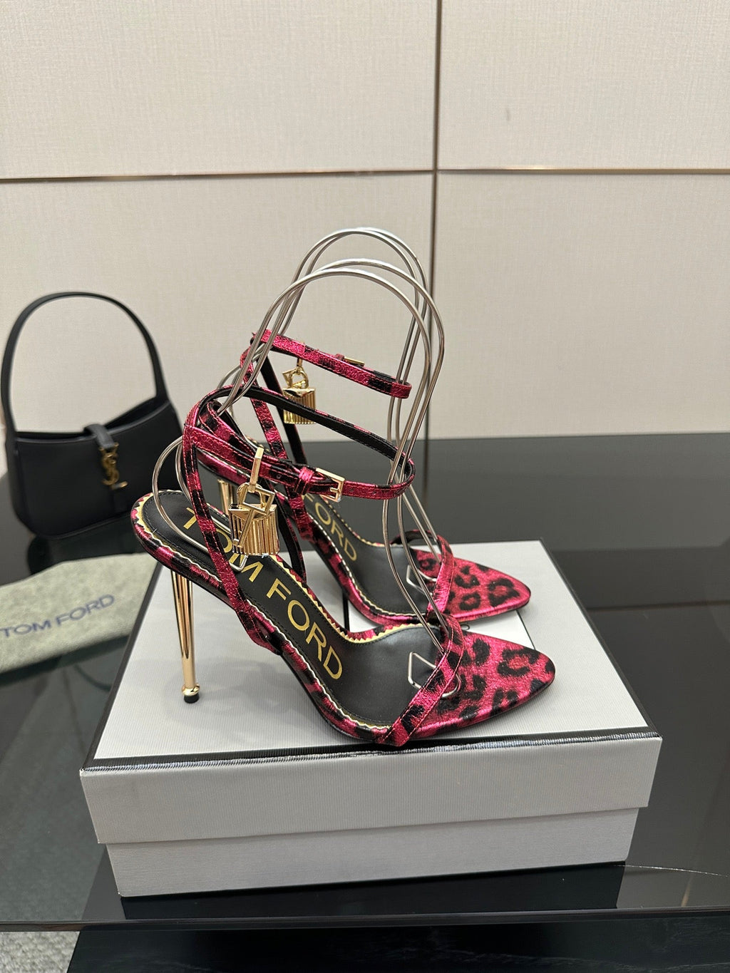 TOM FORD 26S HEELED SANDALS 100 MM IN LEOPARD PRINT CALFSKIN STYLE 5