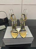 TOM FORD 26S HEELED SANDALS 100 MM IN METALLIC GOLD CALFSKIN