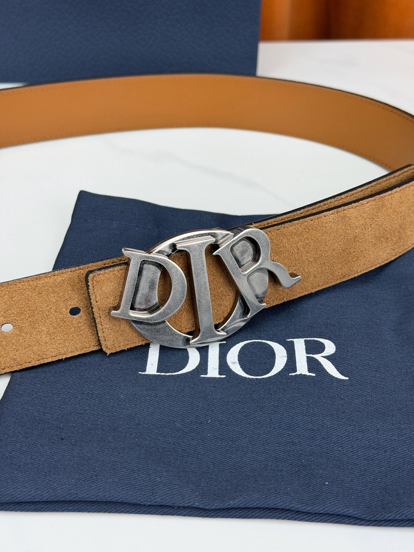 DIOR 26S CD LOGO BELT IN BROWN SUEDE CALFSKIN GUNMETAL HARDWARE