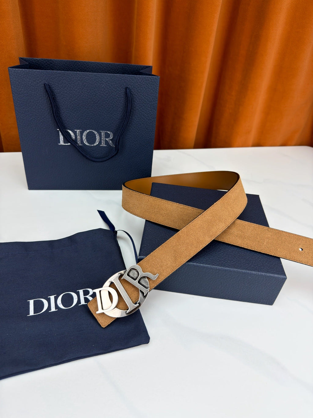 DIOR 26S CD LOGO BELT IN BROWN SUEDE CALFSKIN GUNMETAL HARDWARE