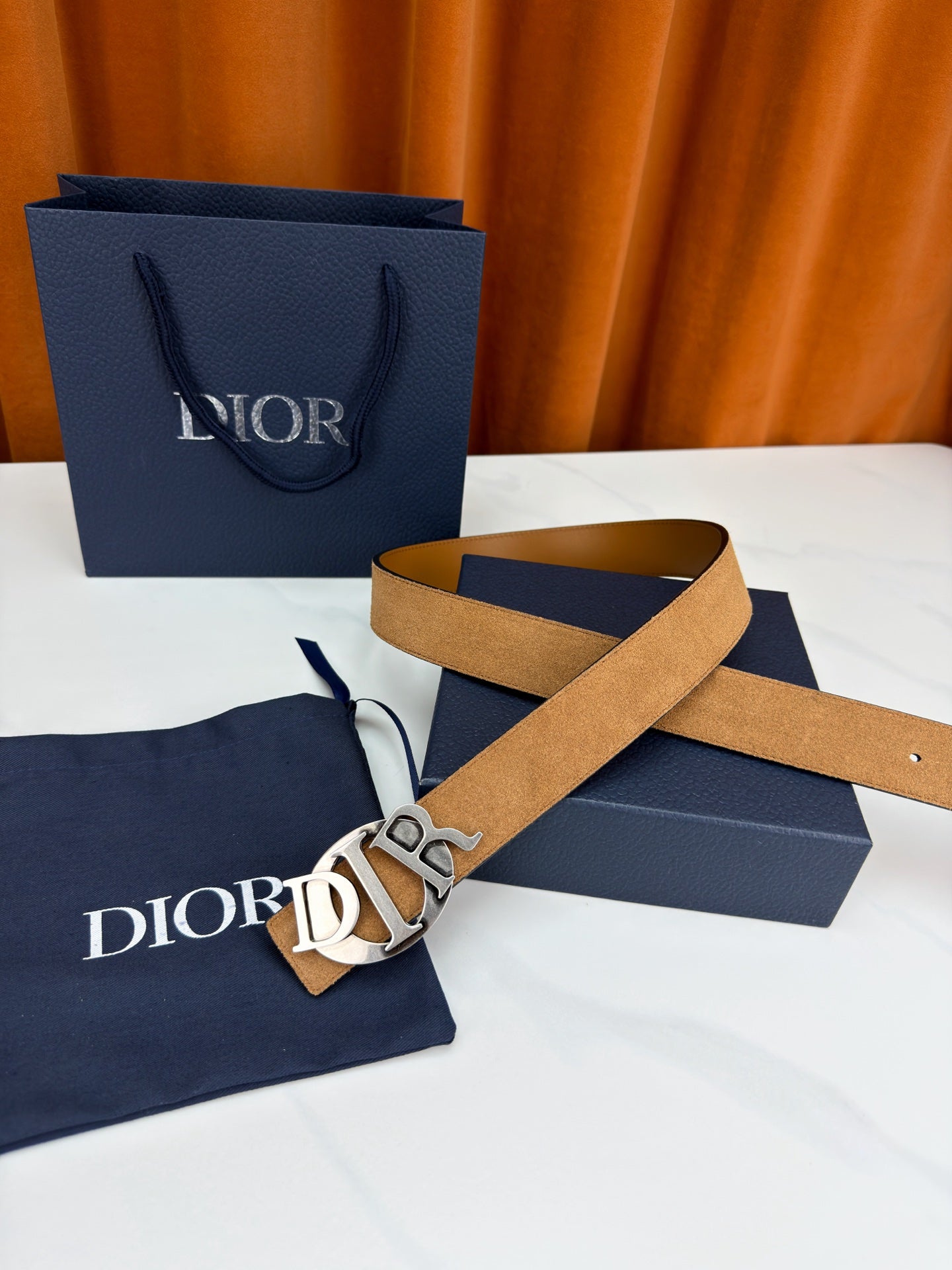 DIOR 26S CD LOGO BELT IN BROWN SUEDE CALFSKIN GUNMETAL HARDWARE
