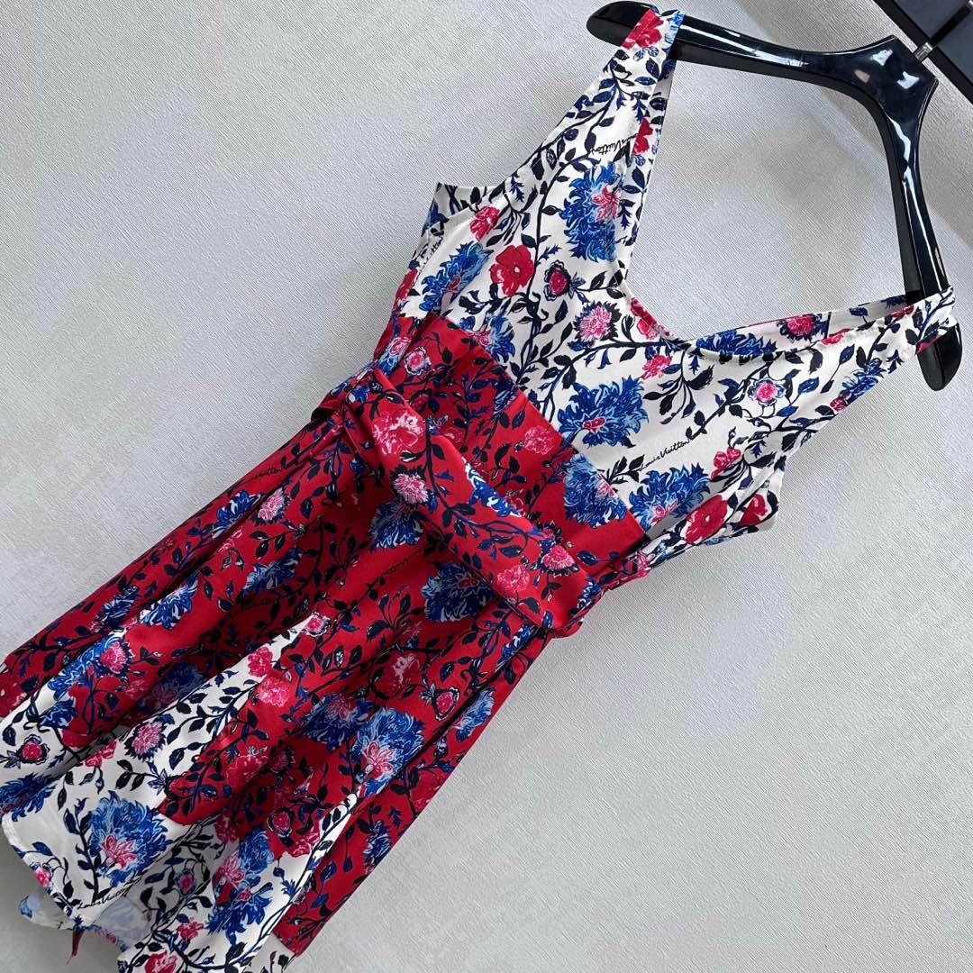 LV SLEEVELESS V-NECK DRESS WITH WAIST TIE 263818