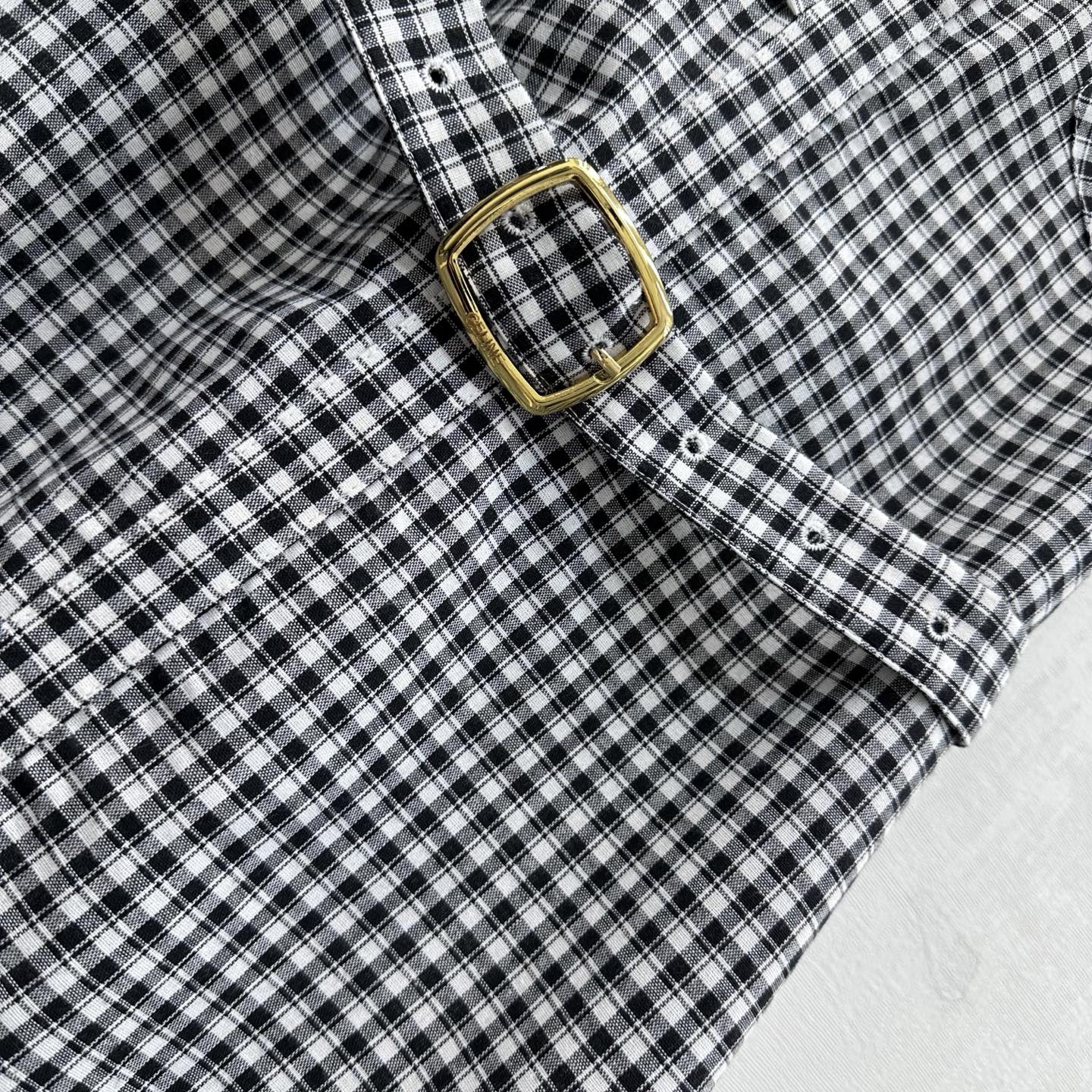 CELINE 26S GINGHAM BELTED MIDI DRESS 358
