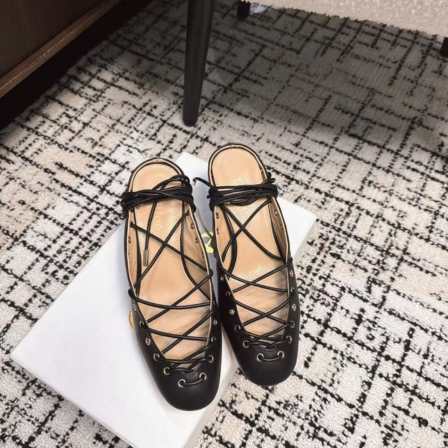 CHLOÉ 26S LACE-UP HEELS 60 MM IN BLACK CALFSKIN
