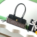 CHANEL 26S TOP HANDLE BAG 30 IN IVORY AND CAMEL TWEED WITH BLACK CALFSKIN