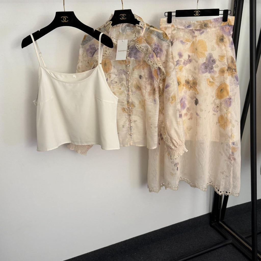 ZIMMERMANN 26S LONG SLEEVE SHIRT AND MIDI SKIRT SET STYLE 250