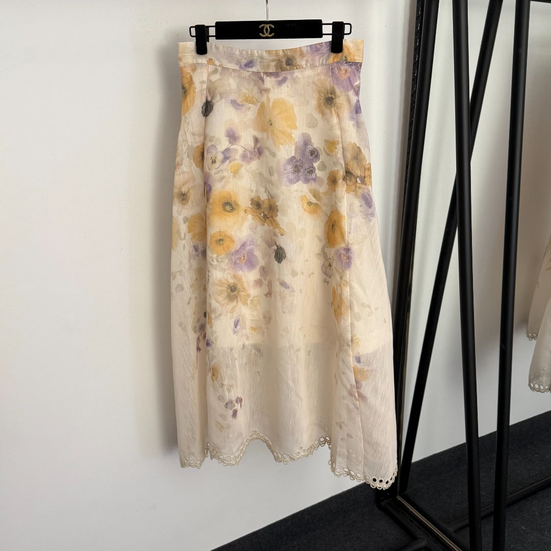 ZIMMERMANN 26S LONG SLEEVE SHIRT AND MIDI SKIRT SET STYLE 250