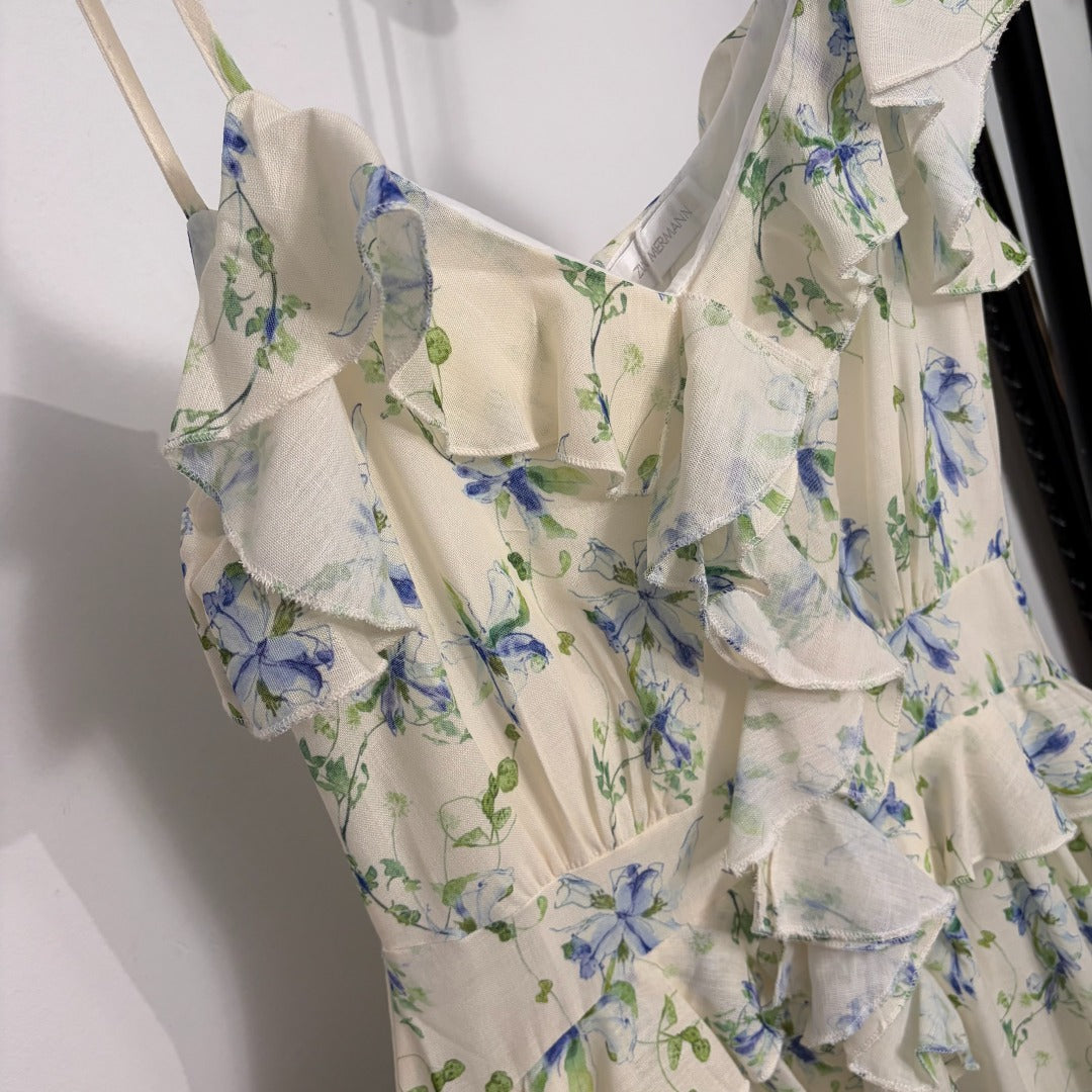ZIMMERMANN 26S FLORAL RUFFLE CAMI MIDI DRESS STYLE 183