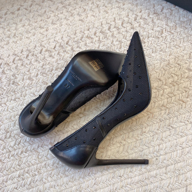 NORMA PUMPS IN BLACK MESH ATTACHED CRYSTALS