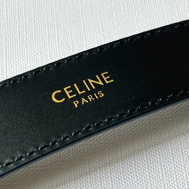 TRIOMPHE BELT 24MM IN BLACK CALFSKIN WITH LEATHER BUCKLE GOLD HARDWARE