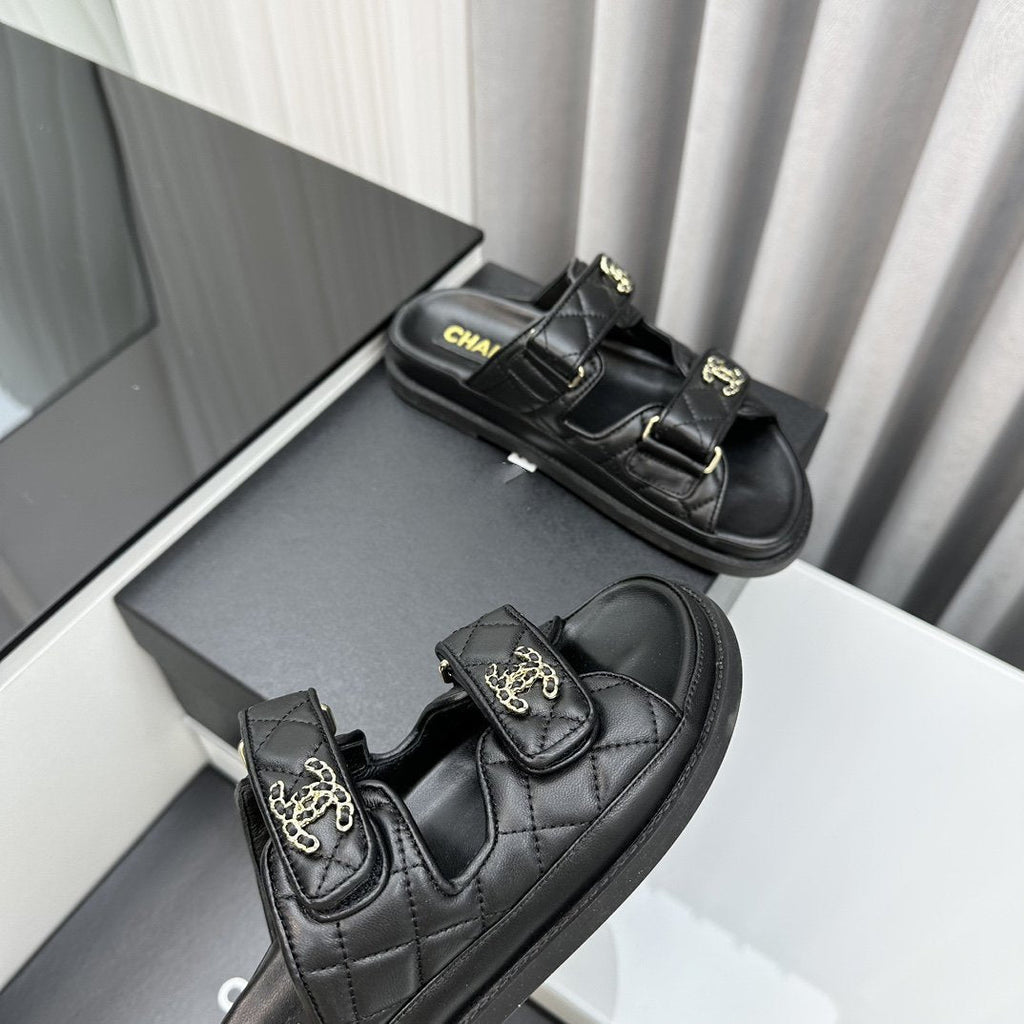dad sandals black lambskin mules