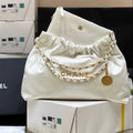 CC 19 HOBO BAG 43CM WHITE GOATSKIN GOLD HARDWARE