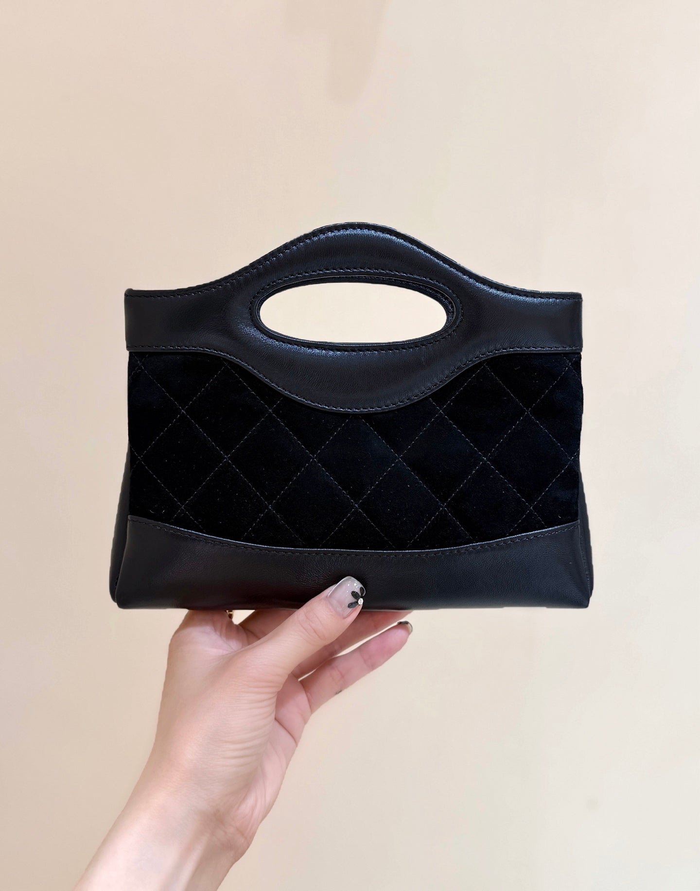25S CHANEL MINI SHOPPING BAG 20 IN BLACK SUEDE CALFSKIN