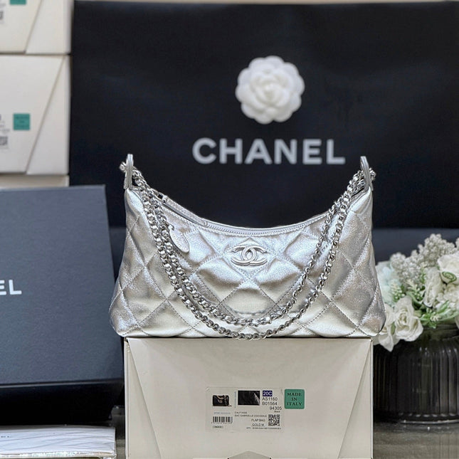 CHANEL 25S HOBO BAG KABELKA 26 IN SILVER CALFSKIN