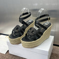 D-CLUB 25S HIGH HEEL WEDGE 100MM IN BLACK CALFSKIN RAFFIA SOLE