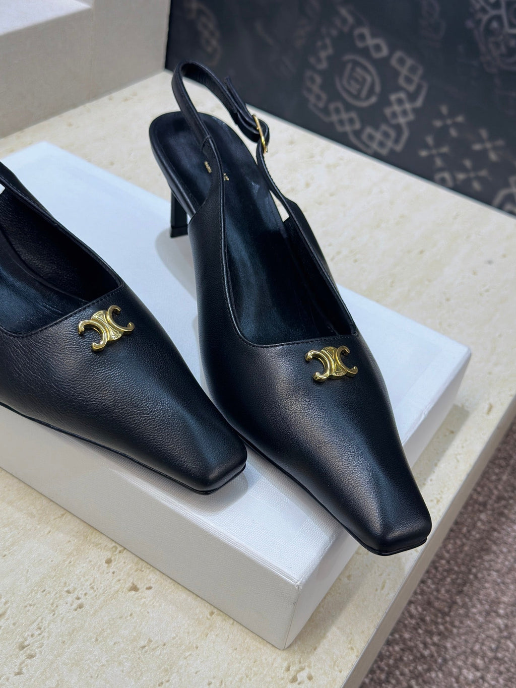 CELINE 26S SLINGBACK HEELS 65 MM IN BLACK CALFSKIN