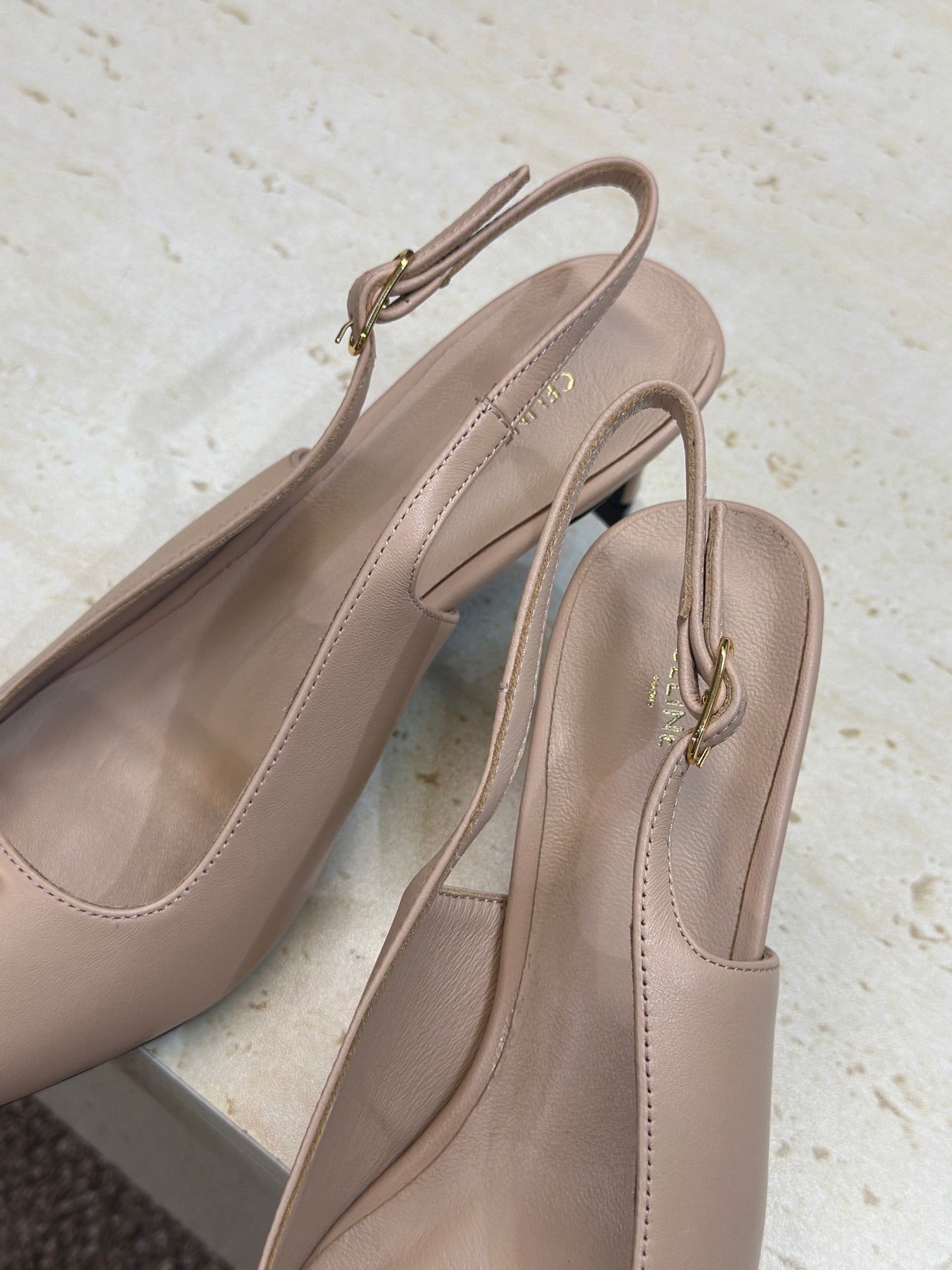 CELINE 26S SLINGBACK HEELS 65 MM IN NUDE BEIGE CALFSKIN
