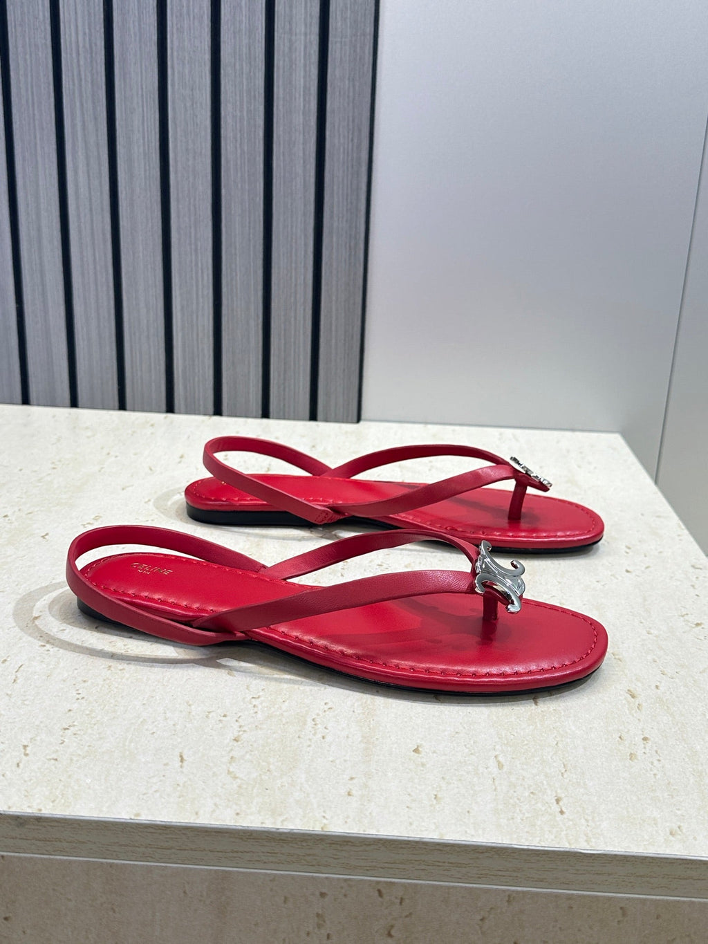 CELINE 26S THONG SANDALS IN RED CALFSKIN