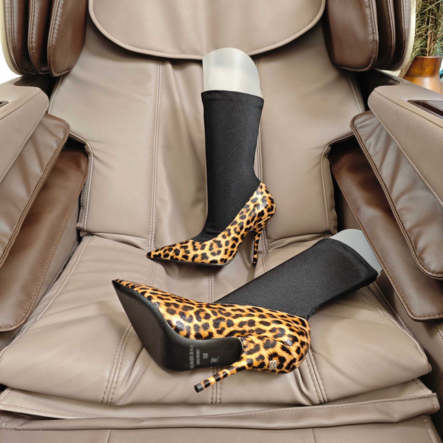 BALENCIAGA 25S POINTED-TOE HIGH HEELS 90 MM IN BLACK FABRIC AND LEOPARD PRINT CALFSKIN STYLE 2