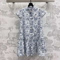 CD Short Dress White Cotton Muslin with Blue Butterfly Motif