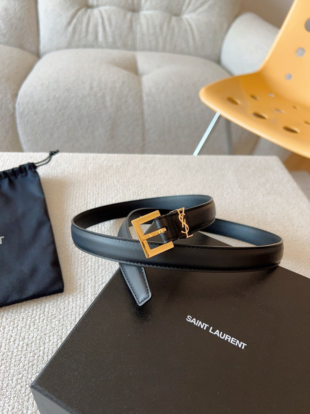 YSL 25S BELT 30 MM IN BLACK CALFSKIN 588783