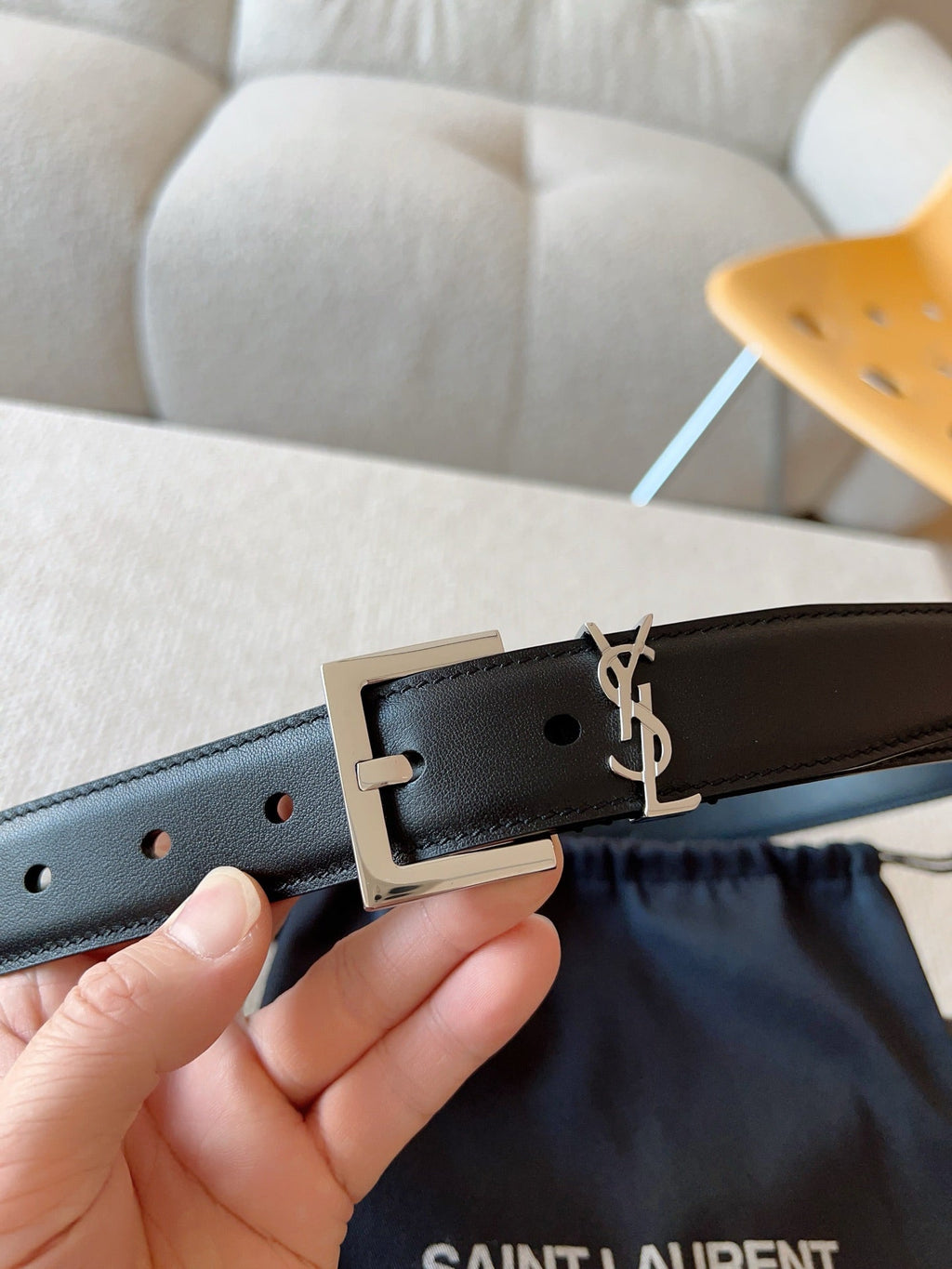 YSL 25S BELT 30 MM IN BLACK CALFSKIN 588784