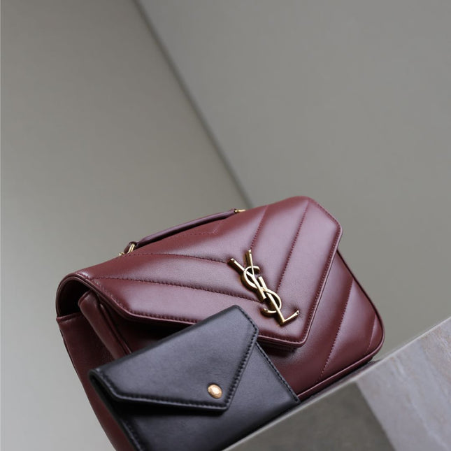 LOULOU SMALL 24 IN BURGUNDY RED SHEEPSKIN GOLD HARDWARE