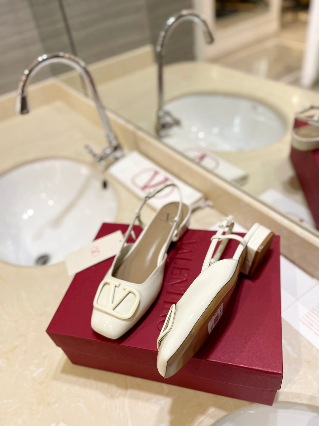 VALENTINO 26S SLINGBACK IN CREAM WHITE PATENT CALFSKIN