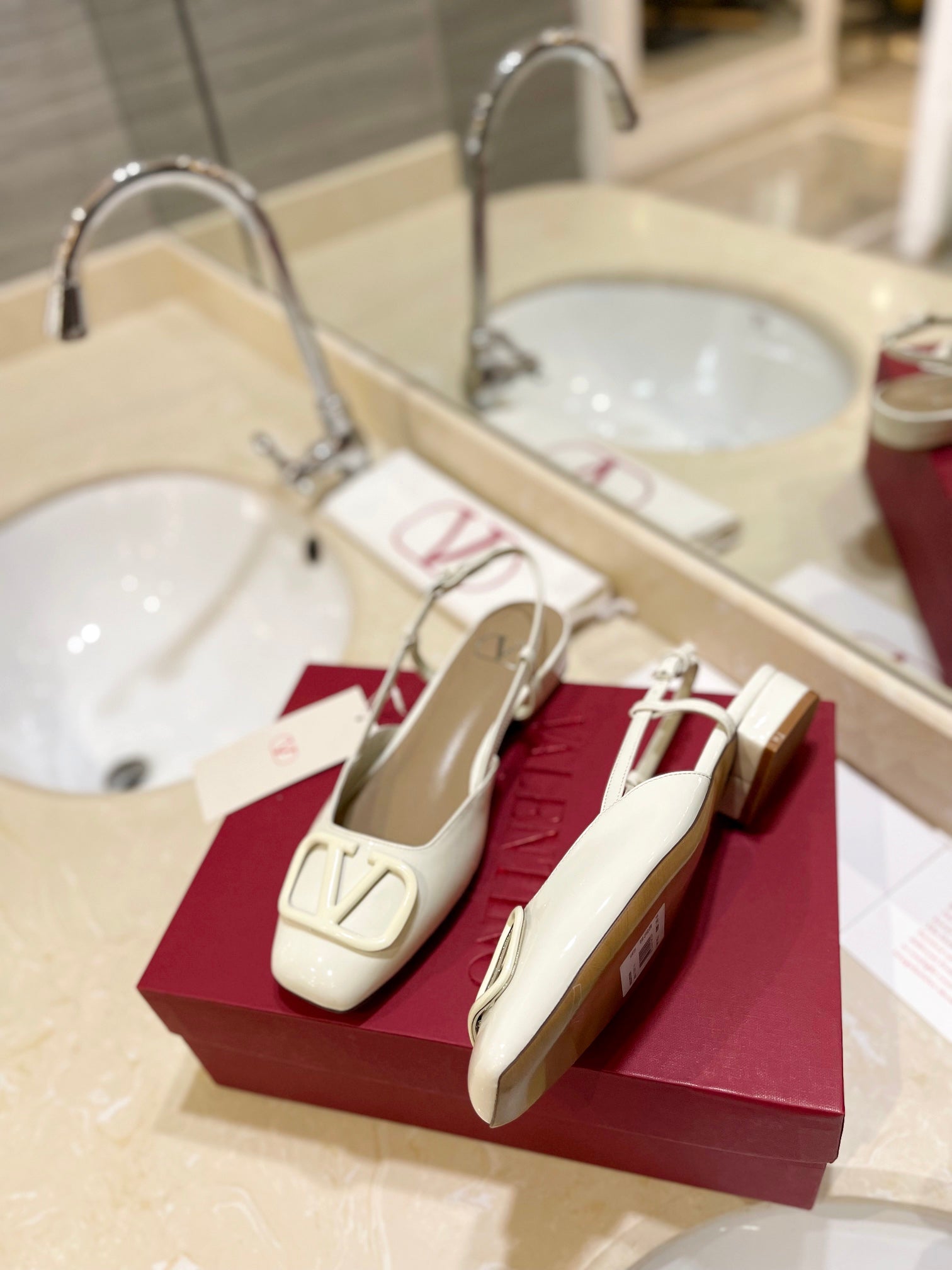 VALENTINO 26S SLINGBACK IN CREAM WHITE PATENT CALFSKIN