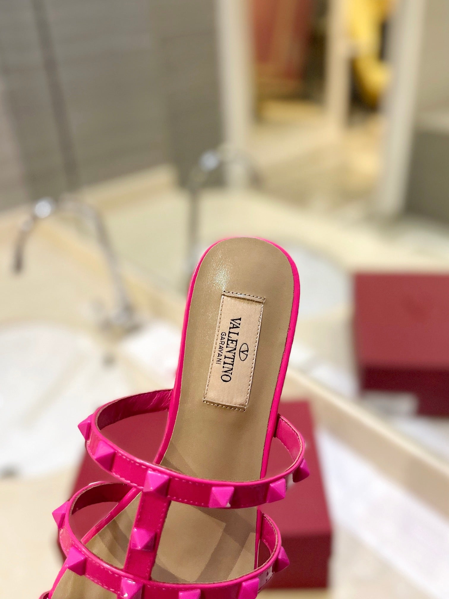VALENTINO 26S ROCKSTUD CAGED SANDALS IN PINK CALFSKIN