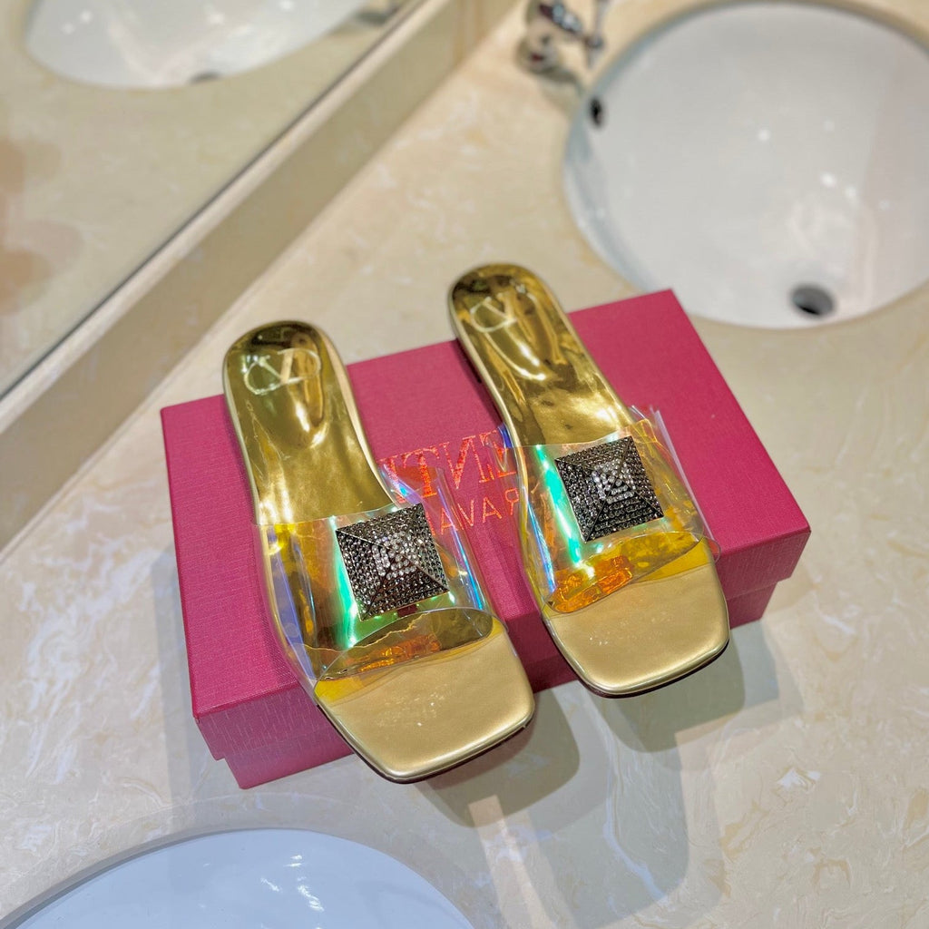 VALENTINO 26S FLAT SLIDES IN GOLD LAMBSKIN WITH CRYSTAL STYLE 3