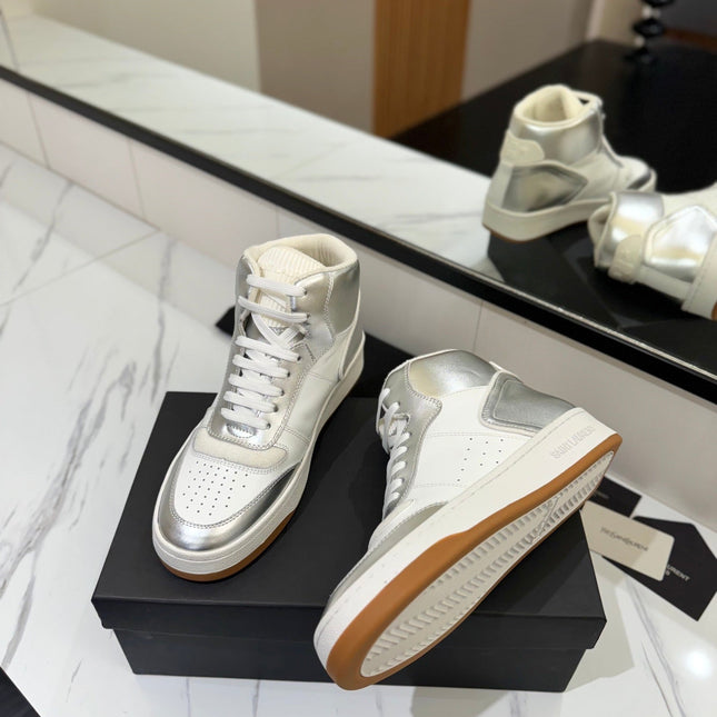 MID-TOP SNEAKERS IN SILVER MIX WHITE LAMBSKIN