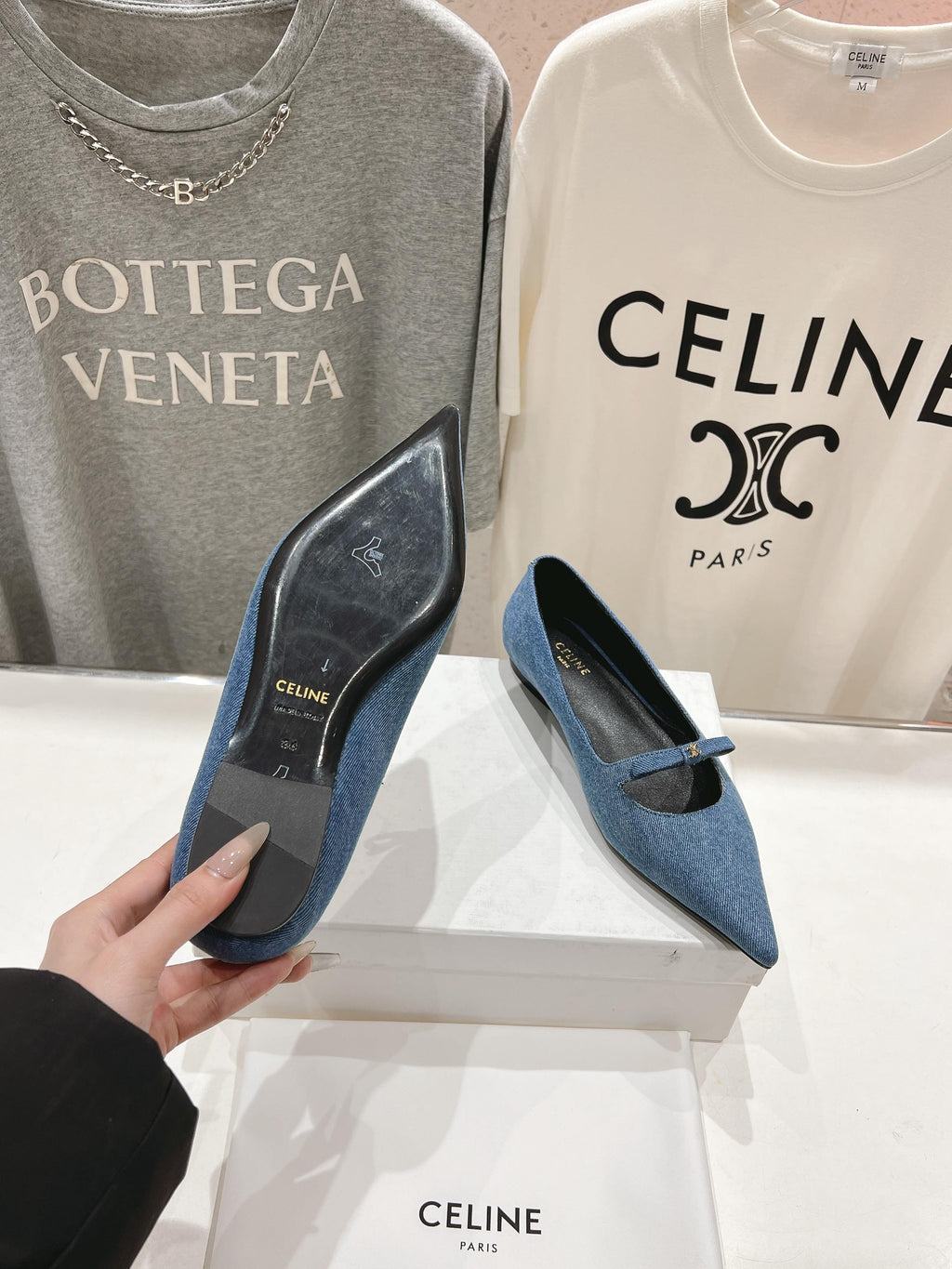 SUZY POINTY TOE BALLERINA IN BLUE DENIM