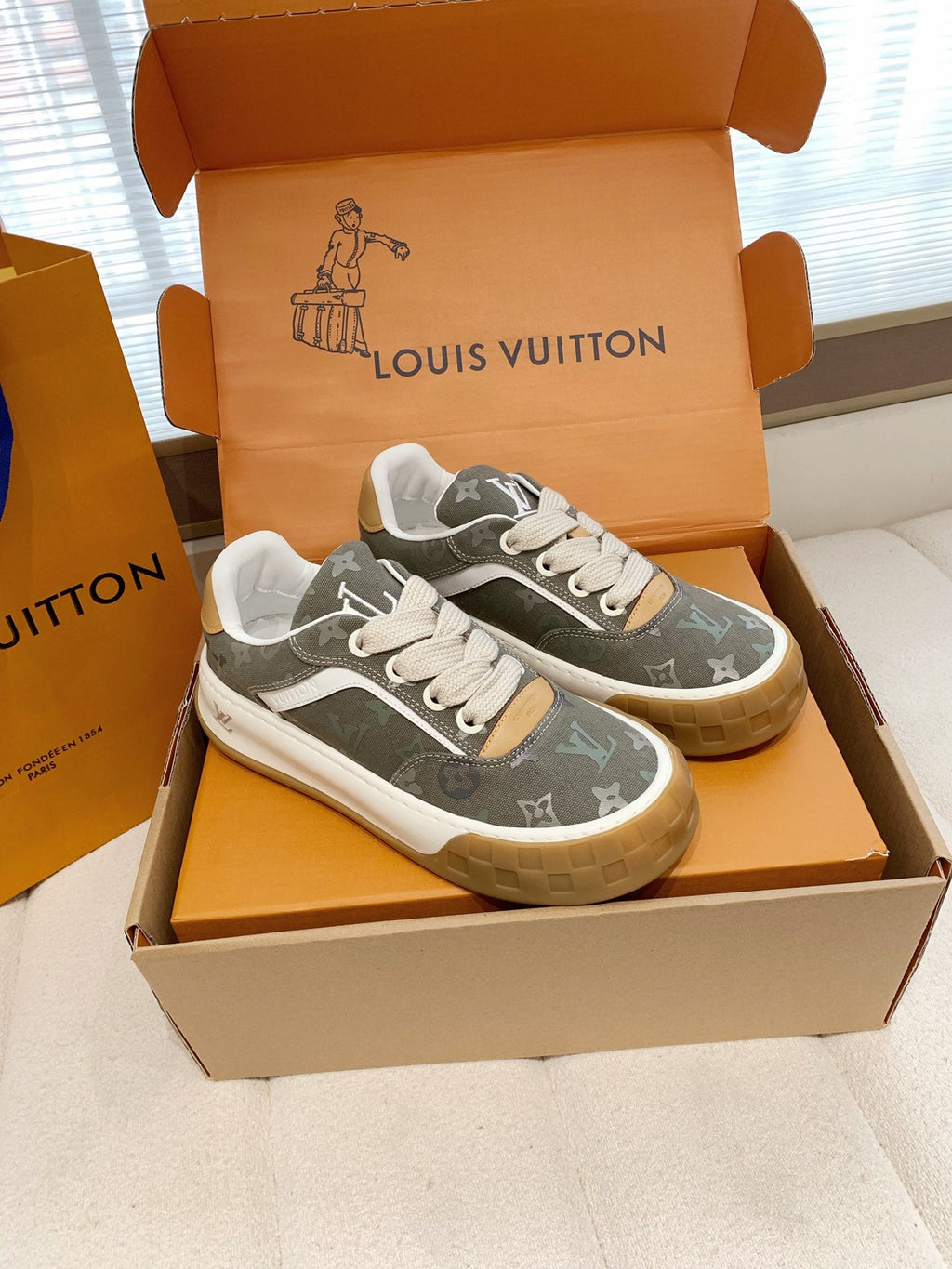 LV 26S TILTED SNEAKERS IN KHAKI GREEN MONOGRAM CANVAS
