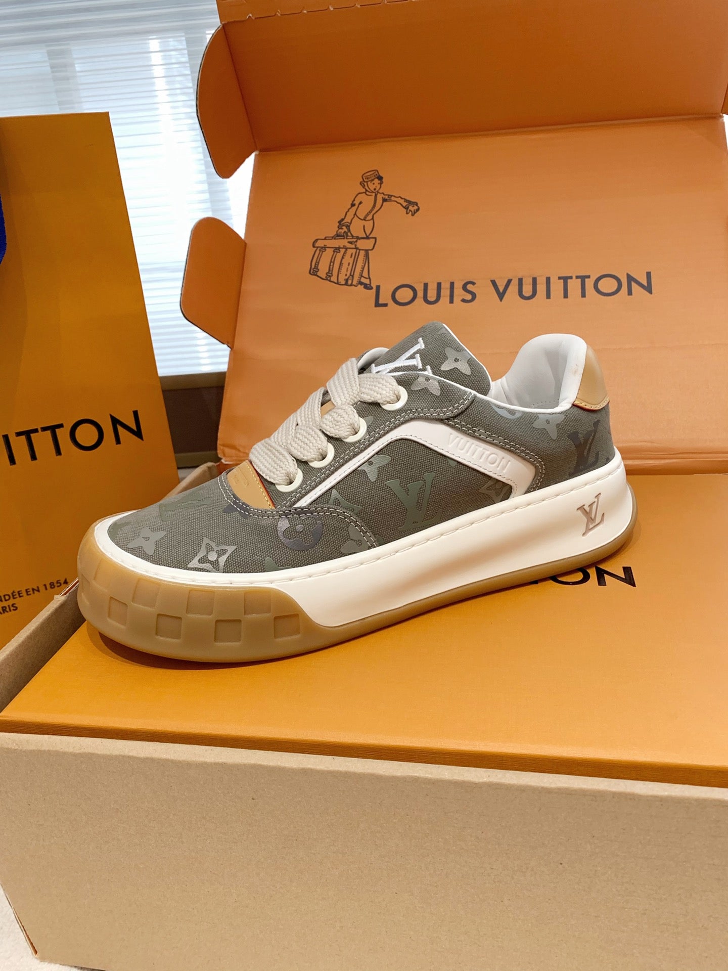 LV 26S TILTED SNEAKERS IN KHAKI GREEN MONOGRAM CANVAS