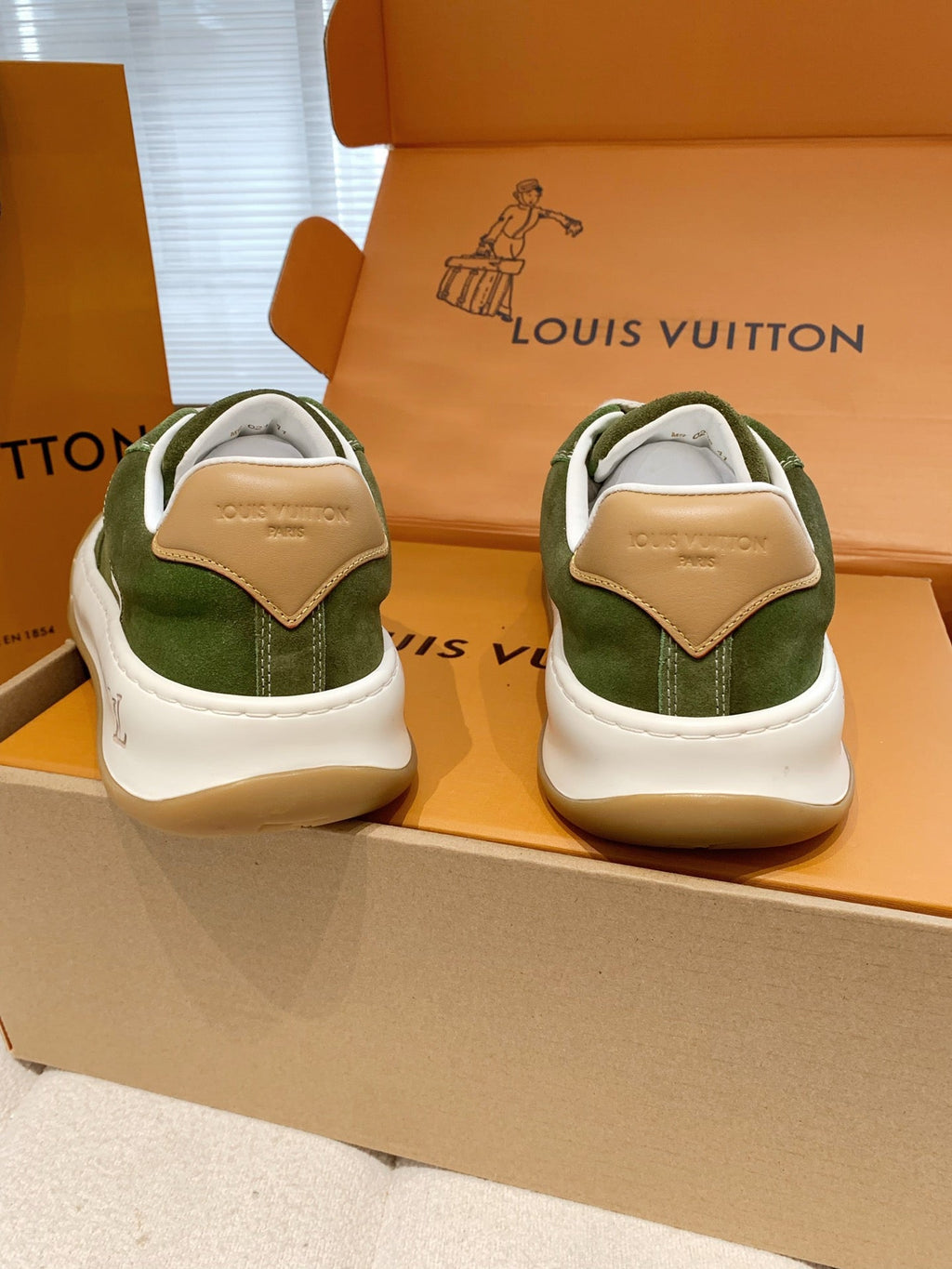 LV 26S TILTED SNEAKERS IN OLIVE GREEN SUEDE