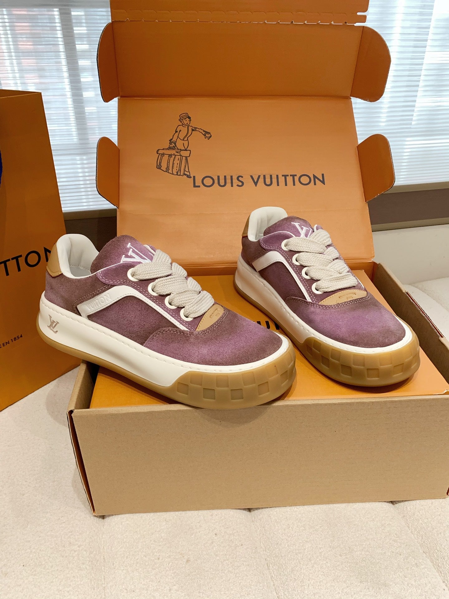 LV 26S TILTED SNEAKERS IN LILAC PURPLE SUEDE