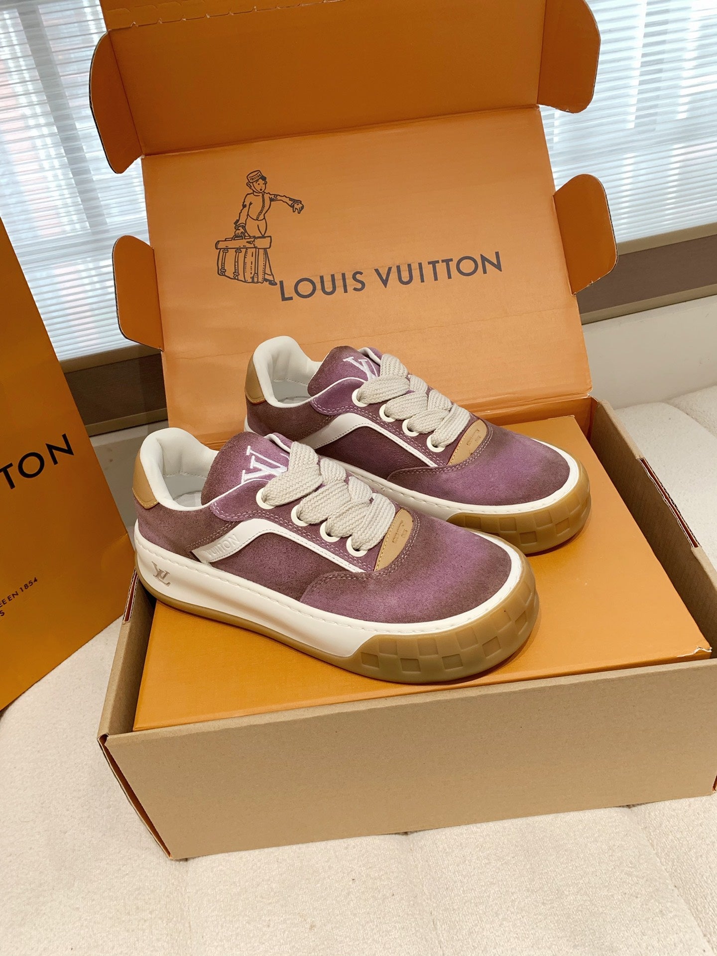 LV 26S TILTED SNEAKERS IN LILAC PURPLE SUEDE
